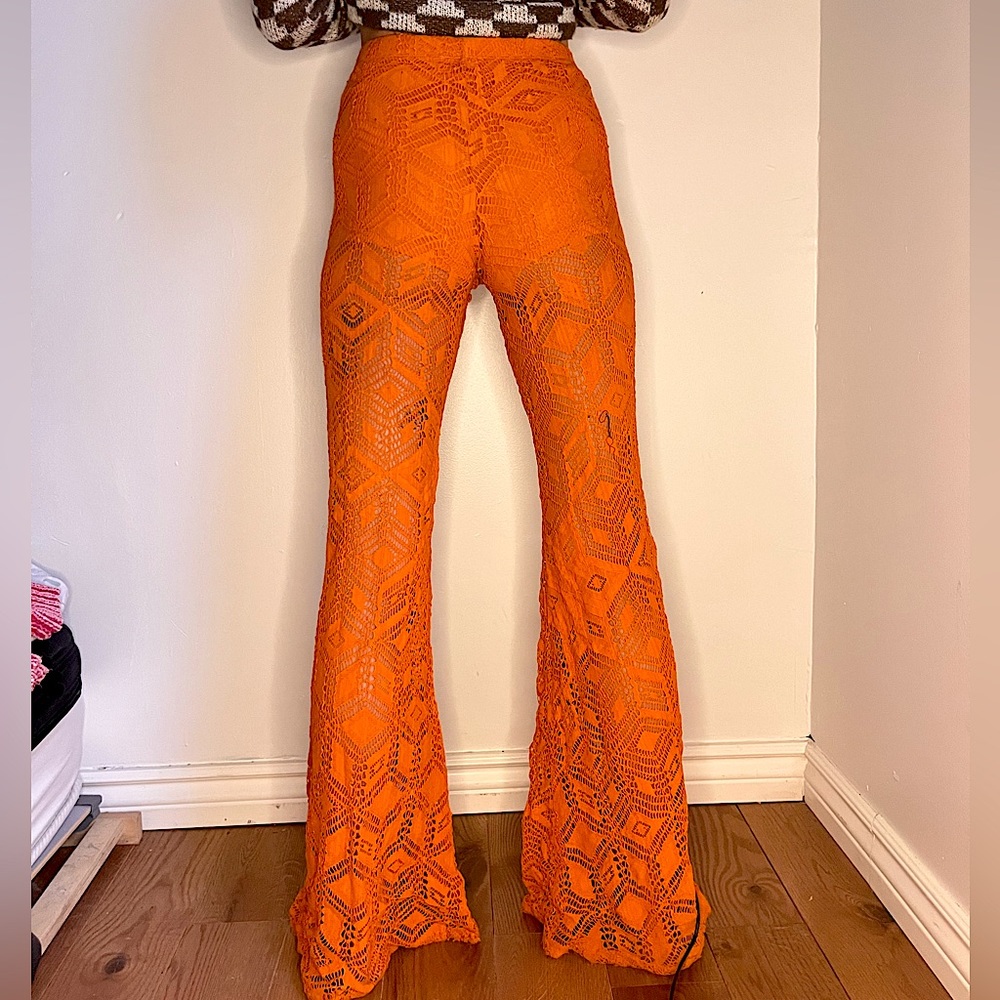 Orange Lace Crochet Camilla Flare Pants 70’s Flare